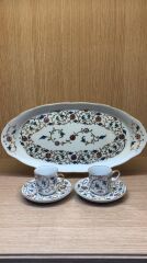 Güral Porselen Altın Yaldızlı El Dekoru 2 Kişilik Tepsili Türk Kahve Fincan Takımı