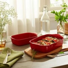 Emile Henry Fırın Kabı Dikdörtgen 2´li Set Kırmızı/Burgundy