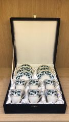 Güral Porselen İnce Porselen Altın Yaldızlı El Dekoru 6 Kişilik Türk Kahve Fincan Takımı