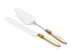 RİVADOSSİ LAURA KREM RENGİ ALTIN TOKA 2 PARÇA PASTA SERVİS SETİ