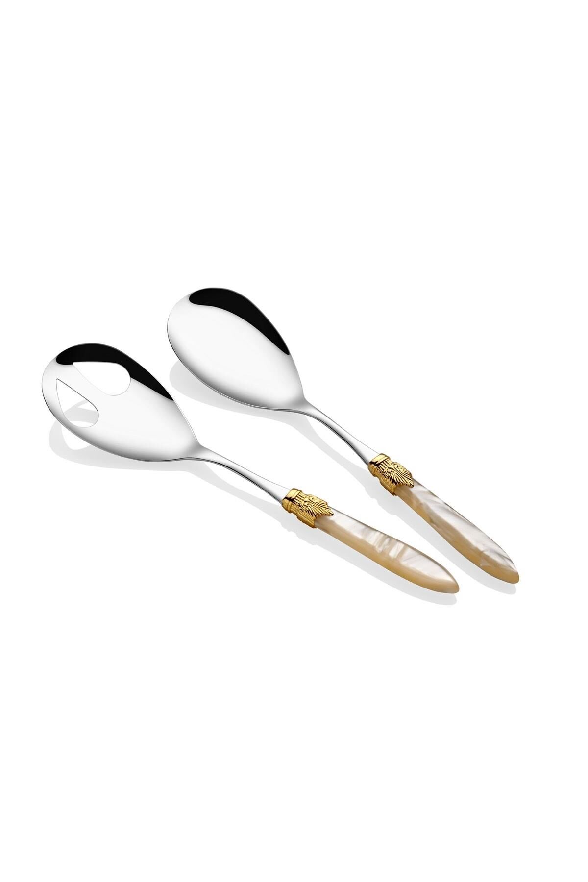 RİVADOSSİ LAURA KREM RENGİ ALTIN TOKA 2 Lİ SALATA SERVİS SETİ