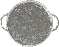 Queen Anne İngiliz Gümüşü Kulplu Yuvarlak Tepsi 28 cm