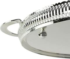 Queen Anne İngiliz Gümüşü Kulplu Yuvarlak Tepsi 28 cm