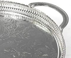 Queen Anne İngiliz Gümüşü Kulplu Yuvarlak Tepsi 28 cm