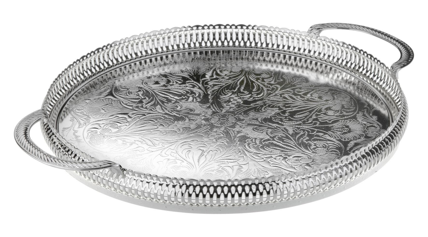 Queen Anne İngiliz Gümüşü Kulplu Yuvarlak Tepsi 28 cm