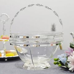 Queen Anne İngiliz Gümüşü Cam Salata Kasesi 24.5 x 16.5 cm