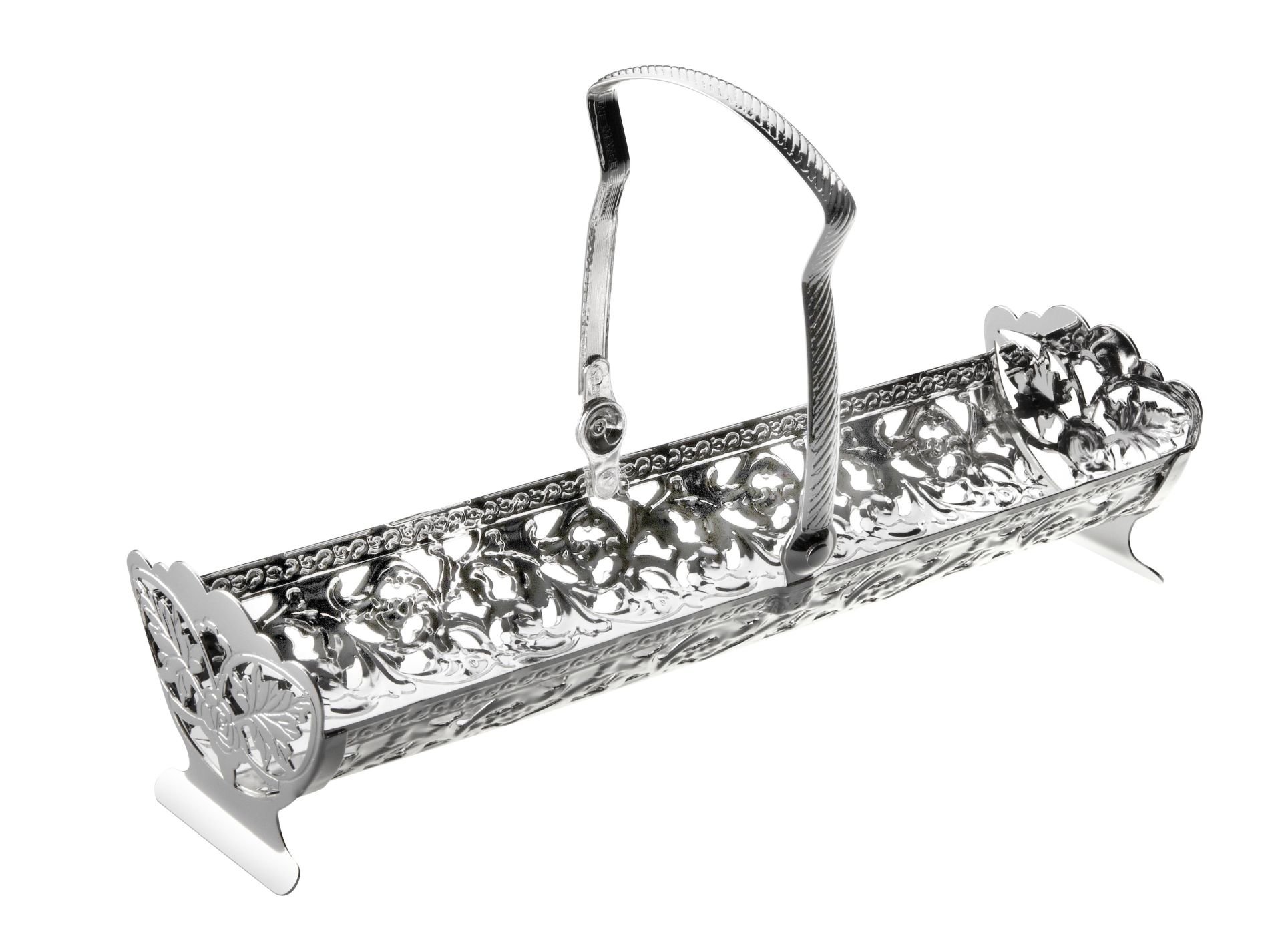 Queen Anne İngiliz Gümüşü Kurabiye,Makaron ve Ekmeklik Sunumluk 23 x 12.5 x 7 cm