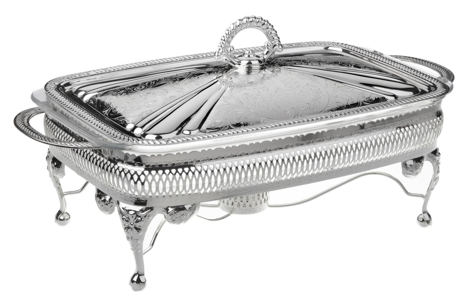 Queen Anne İngiliz Gümüşü Isıtıcılı Dikdörtgen Yemek Servis 38 x 20 x 18.5 cm
