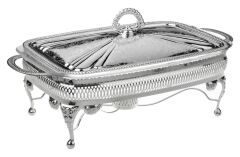 Queen Anne İngiliz Gümüşü Isıtıcılı Dikdörtgen Yemek Servis 38 x 20 x 18.5 cm