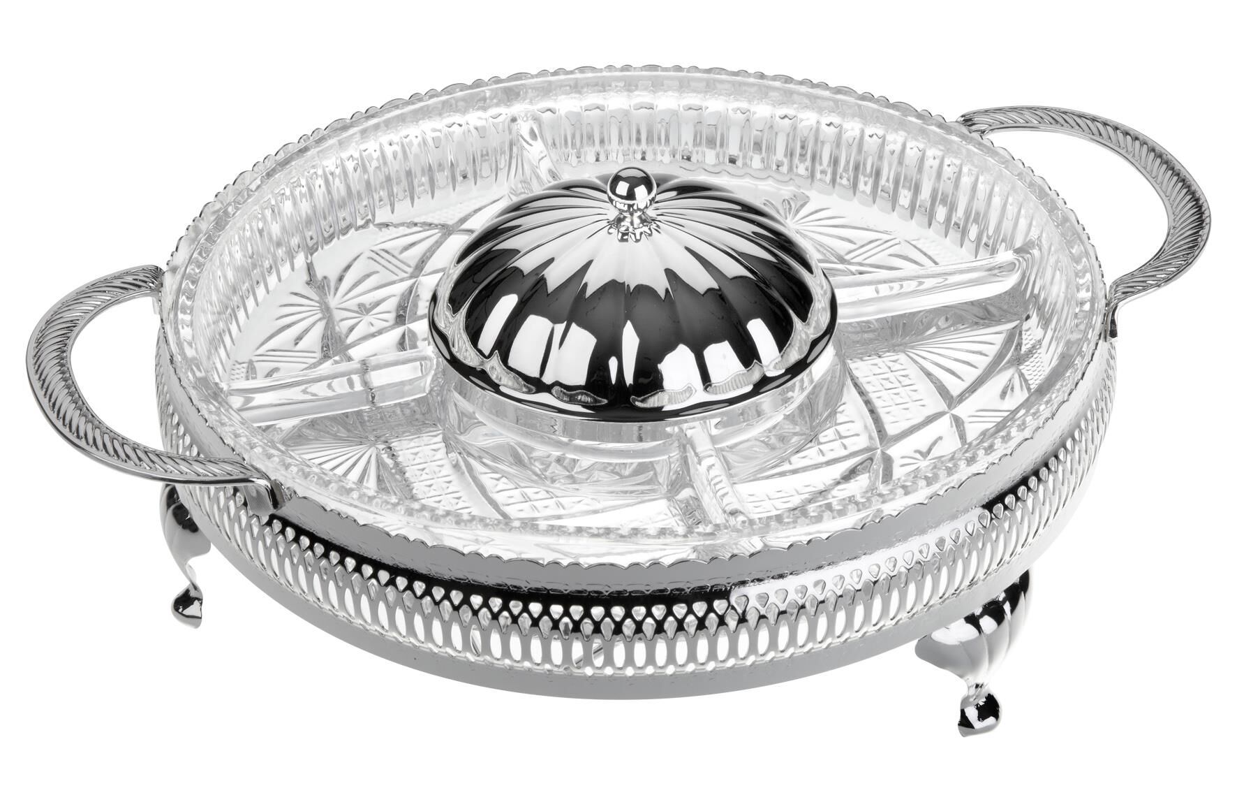 Queen Anne İngiliz Gümüşü Beş Bölmeli Çerezlik Reçellik 25 Cm