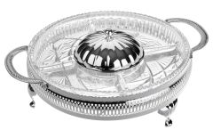 Queen Anne İngiliz Gümüşü Beş Bölmeli Çerezlik Reçellik 25 Cm