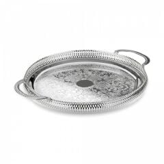 Queen Anne İngiliz Gümüşü Kulplu Yuvarlak Tepsi 35.5 cm