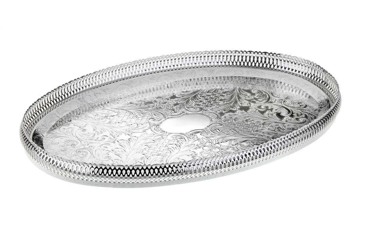 Queen Anne İngiliz Gümüşü Oval Tepsi 39 x 25.5 cm