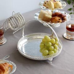 Queen Anne İngiliz Gümüşü Saplı Yuvarlak Sunumluk 23 cm