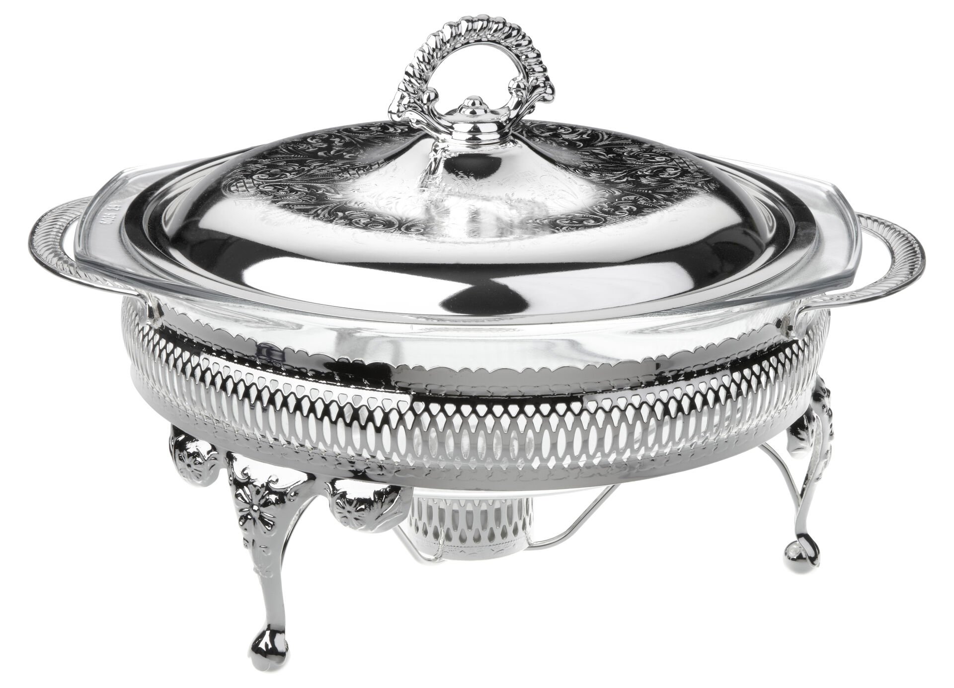 Queen Anne İngiliz Gümüşü Isıtıcılı Yuvarlak Yemek Servis 29.5 x 23.5 x 19.5  cm