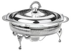 Queen Anne İngiliz Gümüşü Isıtıcılı Yuvarlak Yemek Servis 29.5 x 23.5 x 19.5  cm