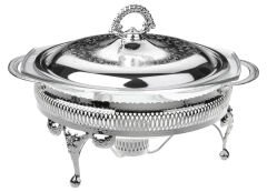 Queen Anne İngiliz Gümüşü Isıtıcılı Yuvarlak Yemek Servis 29.5 x 23.5 x 19.5  cm