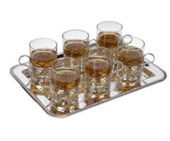 Queen Anne İngiliz Gümüşü Tepsili Çay Bardak Set 6 lı 34 x 25  cm