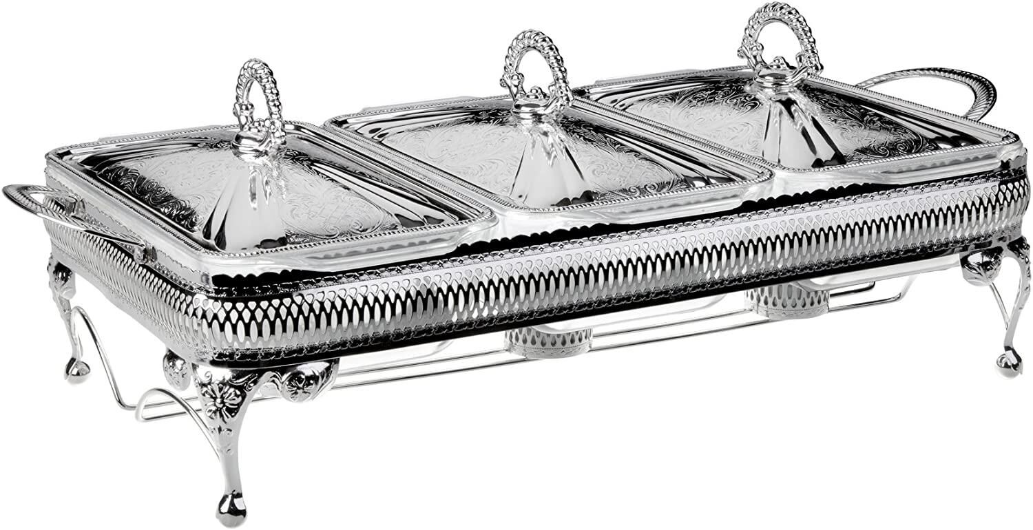 Queen Anne İngiliz Gümüşü Üç Bölmeli Isıtıcılı Yemek Servis 51 x 26 x 18 cm
