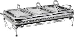 Queen Anne İngiliz Gümüşü Üç Bölmeli Isıtıcılı Yemek Servis 51 x 26 x 18 cm