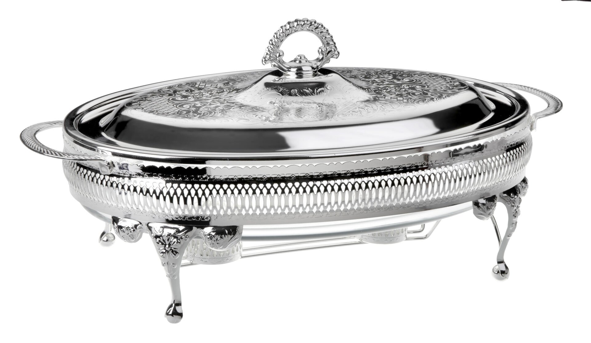 Queen Anne İngiliz Gümüşü Isıtıcılı Oval Yemek Servis 41 x 26.5 cm
