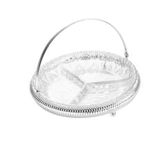 Queen Anne İngiliz Gümüşü Cam Üç Bölmeli Saplı Sunum Seti 23 cm