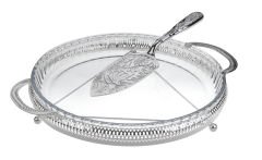 Queen Anne İngiliz Gümüşü Camlı Spatulalı Sunum Tepsisi 35 x 28.5 cm