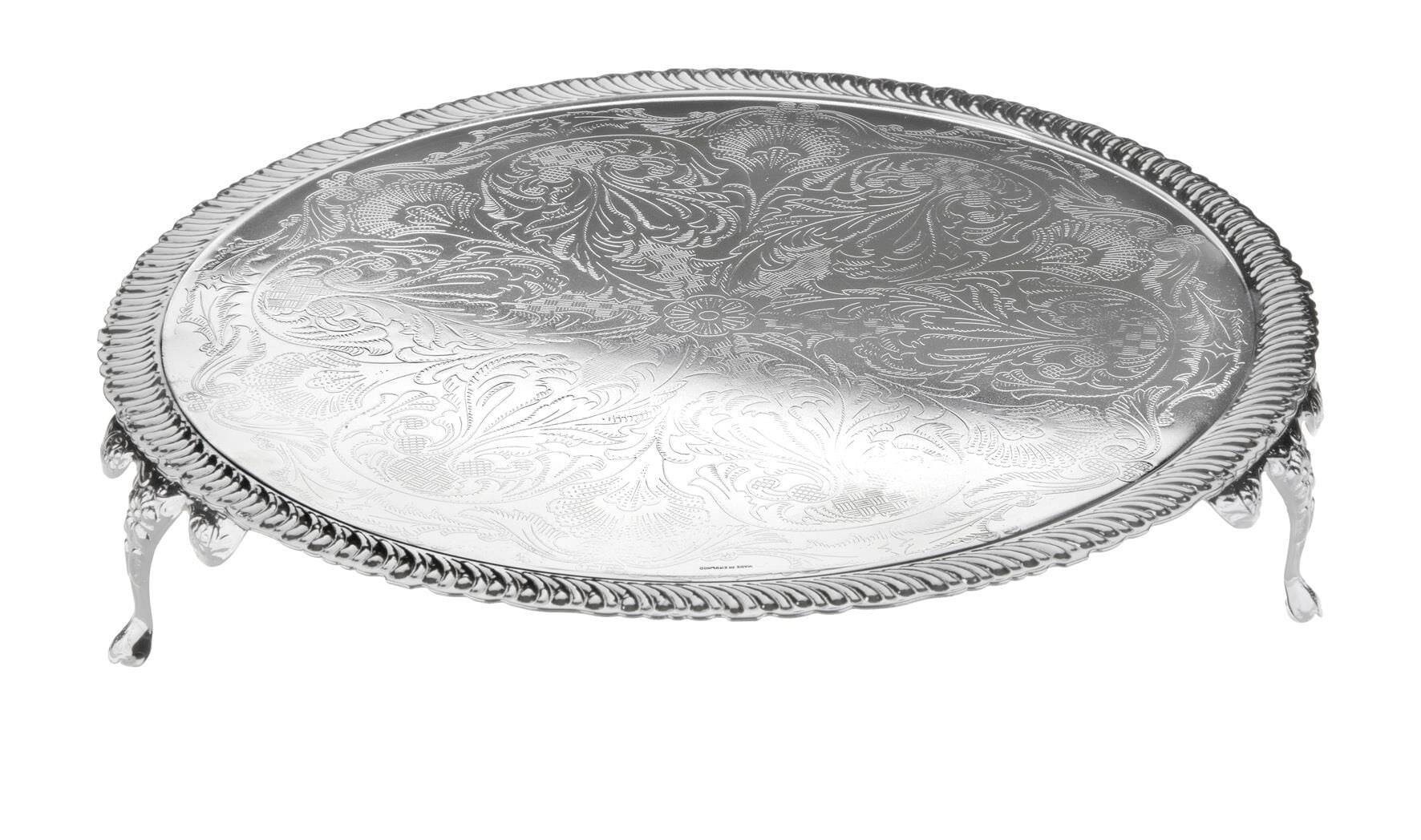 Queen Anne İngiliz Gümüşü Ayaklı Sunum Tepsisi 29 cm