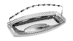 Queen Anne İngiliz Gümüşü Saplı Sunumluk 24 x 13 cm