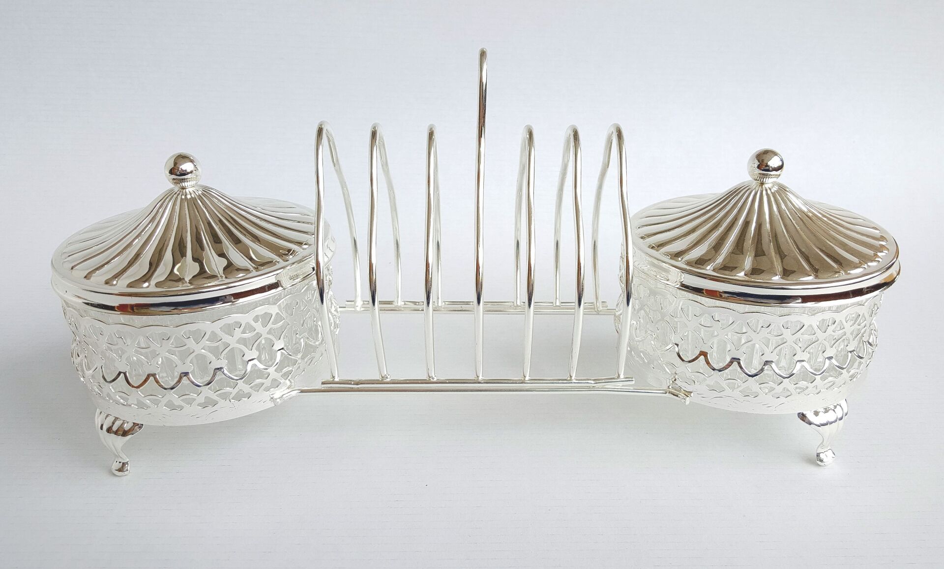 Queen Anne İngiliz Gümüşü İki Bölmeli Kahvaltı Sunum Set