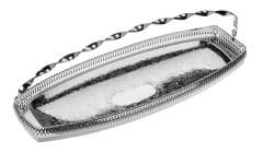 Queen Anne İngiliz Gümüşü Saplı Oval Kurabiyelik 40 x 15 cm