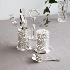 Queen Anne İngiliz Gümüşü Çift Bölmeli Çatal Bıçak Sunumluk 17.5 x 21 cm