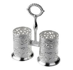 Queen Anne İngiliz Gümüşü Çift Bölmeli Çatal Bıçak Sunumluk 17.5 x 21 cm