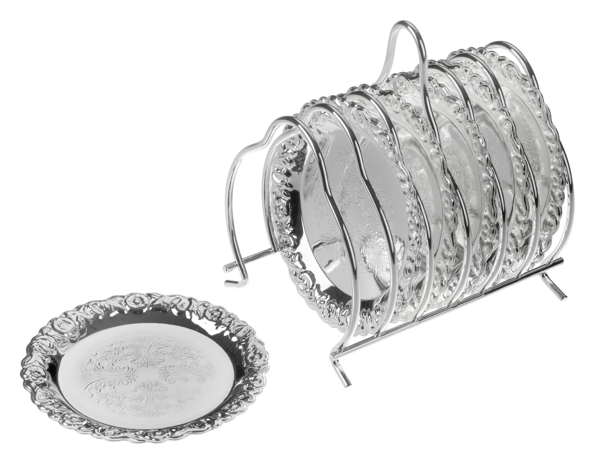 Queen Anne İngiliz Gümüşü Bardak Altlığı Seti 6 Parça 11.5 x 8.6 x 12.7 cm