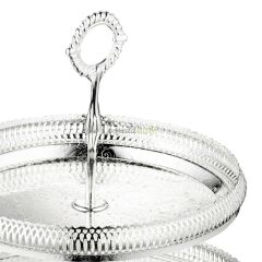 Queen Anne İngiliz Gümüşü İki Katlı Kek Sunum Standı (Tabak çapı 28cm ve 23cm)