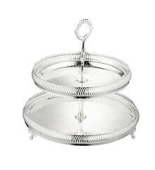 Queen Anne İngiliz Gümüşü İki Katlı Kek Sunum Standı (Tabak çapı 28cm ve 23cm)