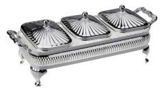 Queen Anne İngiliz Gümüşü Üç Bölmeli Kapaklı Sunumluk 30 x 13.5 cm