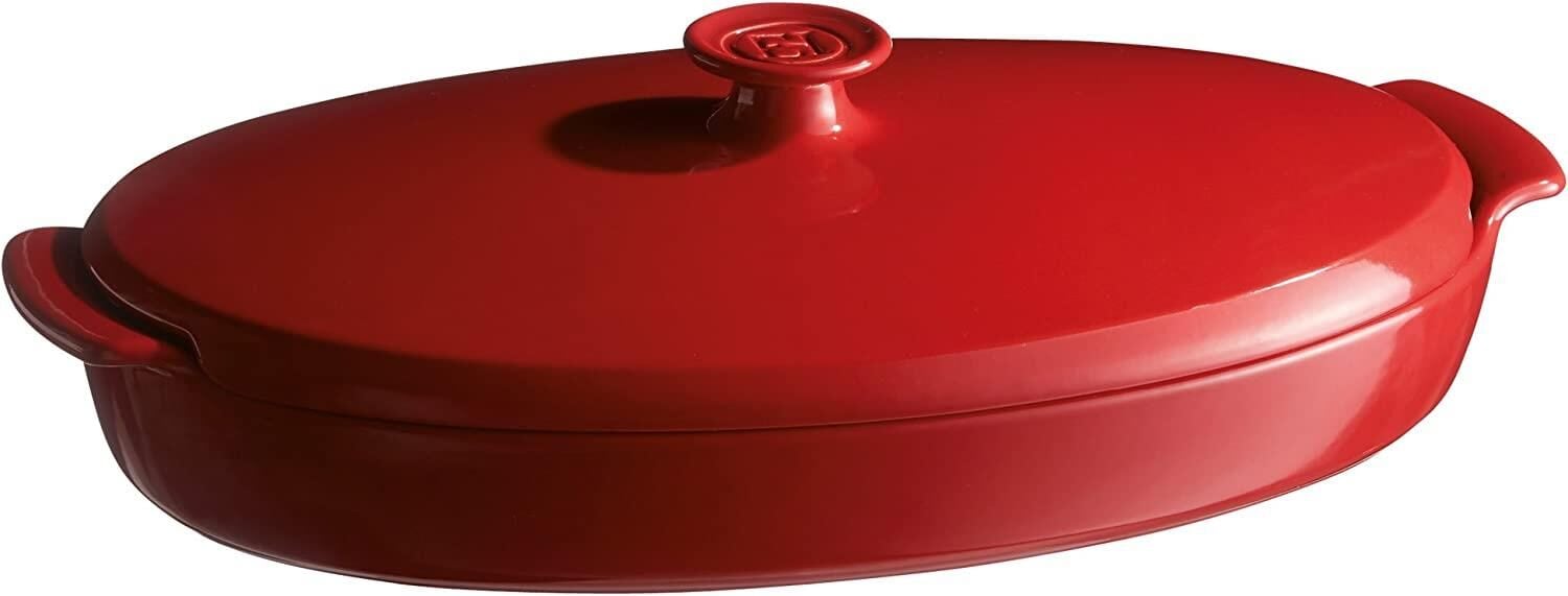 Emile Henry Oval Balık-Buğulama Kapaklı Fırın Kabı 2.2 L Kırmızı
