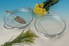 Queen Anne İngiliz Gümüşü Camlı Sunum Tepsisi 35 x 28.5 cm