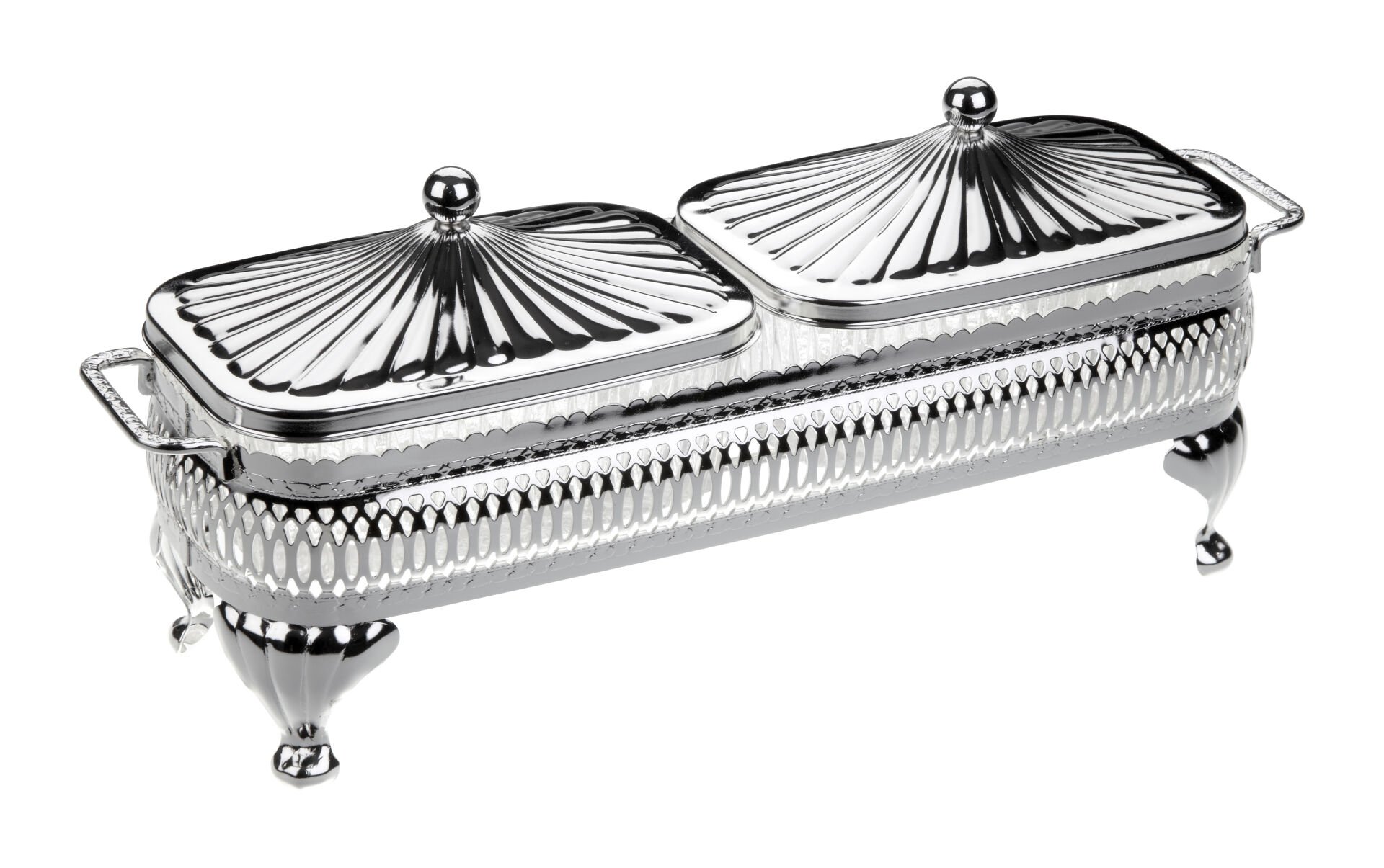 Queen Anne İngiliz Gümüşü İki Bölmeli Kapaklı Sunumluk 29.5 x 9 cm