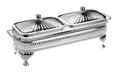 Queen Anne İngiliz Gümüşü İki Bölmeli Kapaklı Sunumluk 29.5 x 9 cm