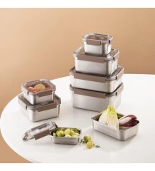 LocknLock Paslanmaz Çelik Fırın & Saklama Kabı Kare Kilitli 1.3 Lt ml - Kahverengi