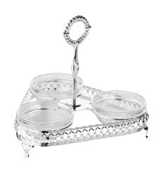 Queen Anne İngiliz Gümüşü Üç Bölmeli Çerezlik Sunumluk 22 x 21 cm