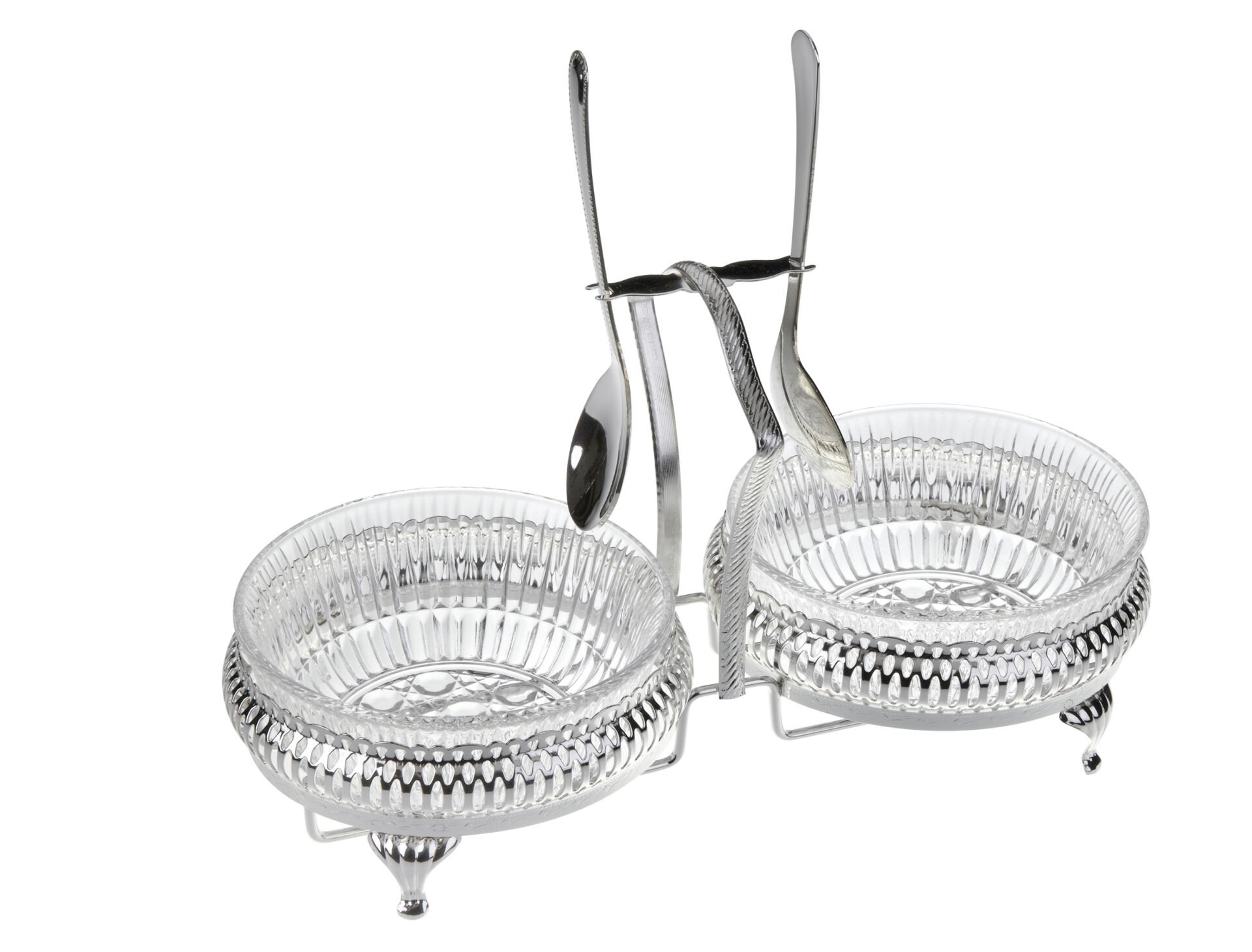 Queen Anne İngiliz Gümüşü İki Bölmeli Kaşıklı Reçellik Ballık 25.7 x 12 cm