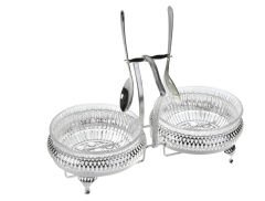 Queen Anne İngiliz Gümüşü İki Bölmeli Kaşıklı Reçellik Ballık 25.7 x 12 cm