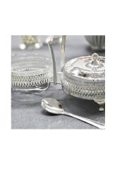 Queen Anne İngiliz Gümüşü Kapaklı Kaşıklı Reçellik 2 li 25.7 x 12 cm