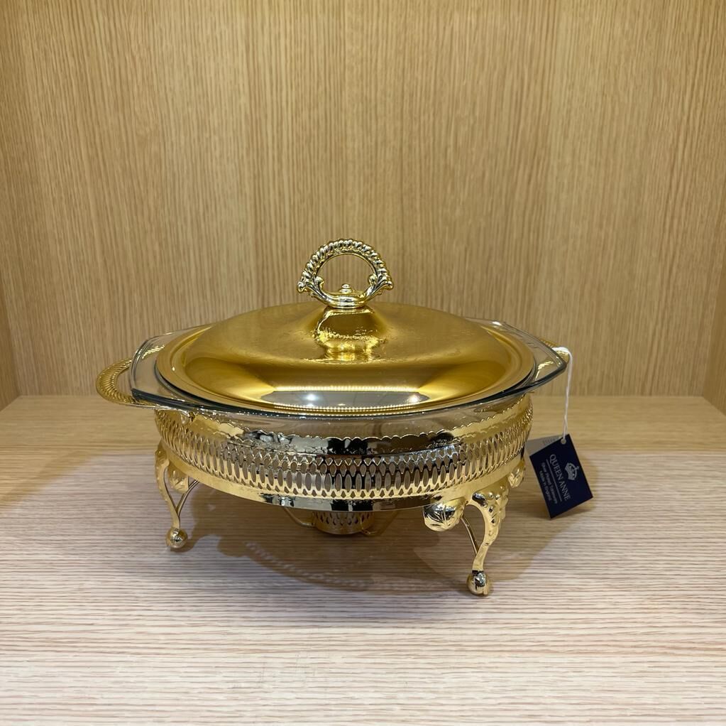 Queen Anne Altın Kaplama  Isıtıcılı Yuvarlak Yemek Servis 29.5 x 23.5 x 19.5 cm