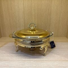 Queen Anne Altın Kaplama  Isıtıcılı Yuvarlak Yemek Servis 29.5 x 23.5 x 19.5 cm