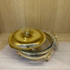 Queen Anne Altın Kaplama  Isıtıcılı Yuvarlak Yemek Servis 29.5 x 23.5 x 19.5 cm