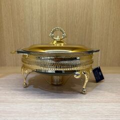 Queen Anne Altın Kaplama  Isıtıcılı Yuvarlak Yemek Servis 29.5 x 23.5 x 19.5 cm